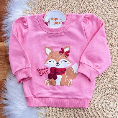 Conj. Casaco de Moletom Pequena Diva e Calça Legging Raposinha e Frutinhas - Rosa